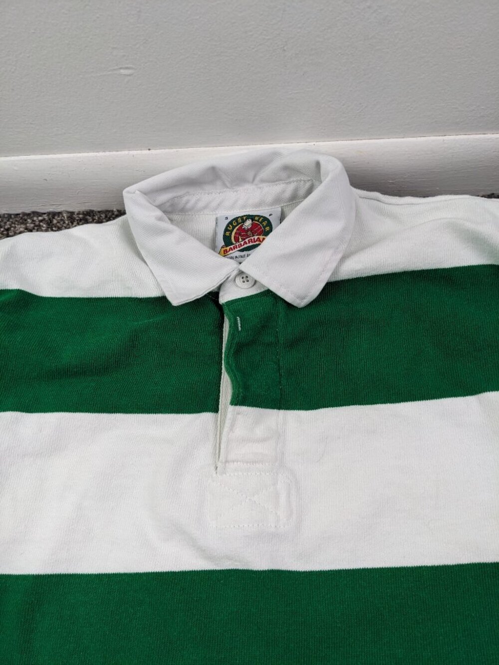 Barbarian Rugby Wear Bushmills Whiskey L/S Embroidered Green Striped Mens Small - Picture 5 of 13